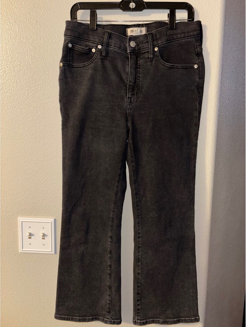 Madewell High Rise Crop Demi Boot Jeans Faded Black Charcoal 30